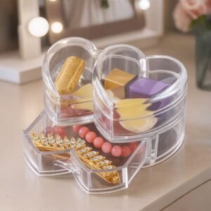 DoubleHeart Shape 3Portions Drawer Acrylic Jewelry Organizer with Box Packinng