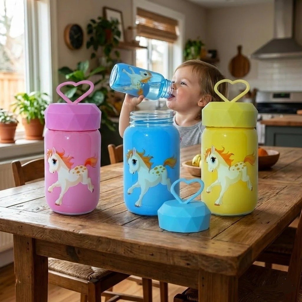 Cute Unicorn Glass Water Bottle for Kids