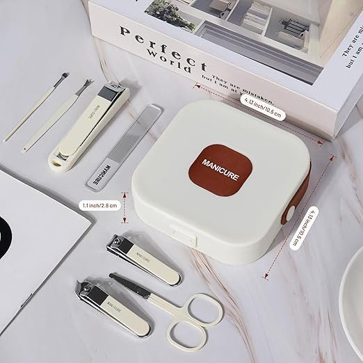 7 Pcs Travel Case Manicure Set Toenail Clippers, Stainless Steel Fingernail Clipper with box packaging. - Image 6