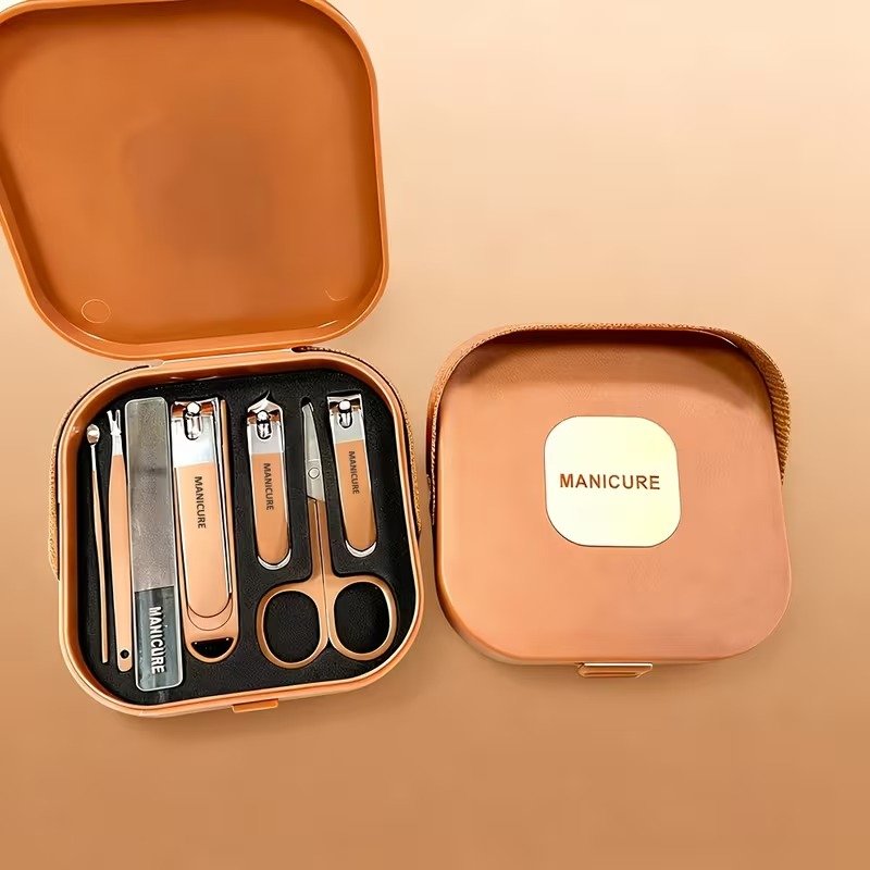 7 Pcs Travel Case Manicure Set Toenail Clippers, Stainless Steel Fingernail Clipper with box packaging. - Image 4