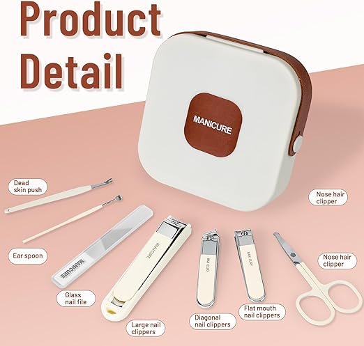 7 Pcs Travel Case Manicure Set Toenail Clippers, Stainless Steel Fingernail Clipper with box packaging. - Image 3