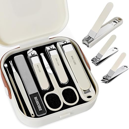 7 Pcs Travel Case Manicure Set Toenail Clippers, Stainless Steel Fingernail Clipper with box packaging.