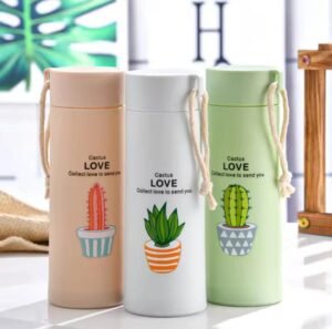 Cactus Design Insulated Plastic/Glass Coated Water Bottle 450ml