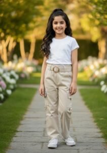 High Quality Toddler to Kid Girl Cargo Pants •Imported China Yarn Fabric