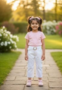 High Quality Toddler to Kid Girl Cargo Pants Imported China Yarn Fabric