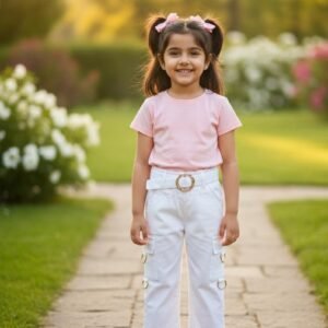 High Quality Toddler to Kid Girl Cargo Pants Imported China Yarn Fabric