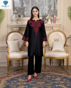 Black embroidered 3 piece dress